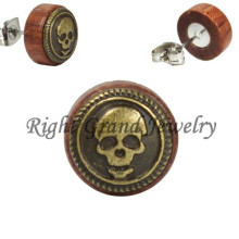 Unique Design Skull Organic Wood Ear Studs